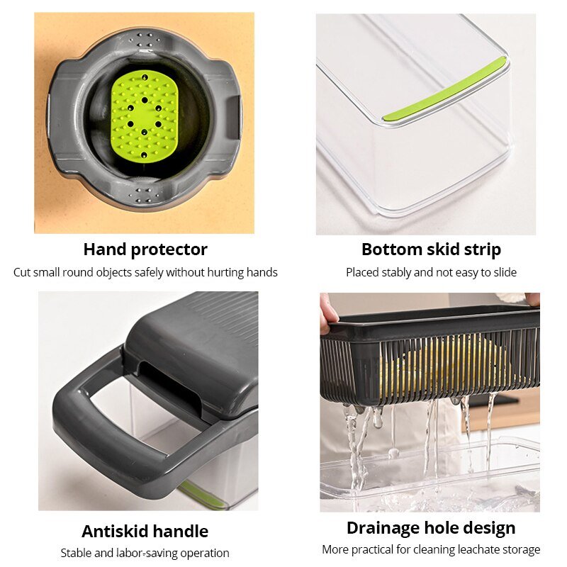 1Pc Green & Black 12 in 1 Multifunctional Vegetable Slicer - Image 2