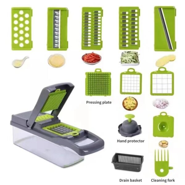 1Pc Green & Black 12 in 1 Multifunctional Vegetable Slicer
