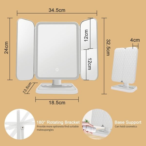 Three Folds Lighted Makeup Mirror